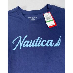 Nautica Long Sleeve Graphic T Shirt Mens L Navy Blue Script Logo Preppy Beach